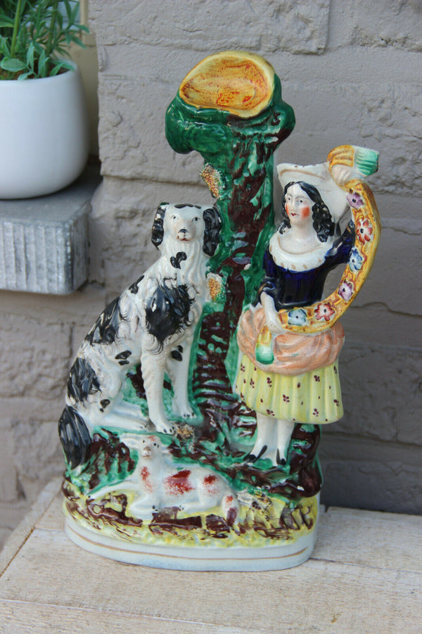Antique victorian STAFFORDSHIRE pottery Statue dog