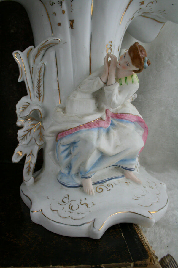 PAIR rare XL late 19th century old paris porcelain Vases ladies marked s&s