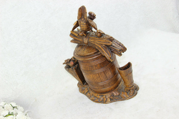 Antique 19thc Black forest wood carved tobacco smoking set chicken figurine