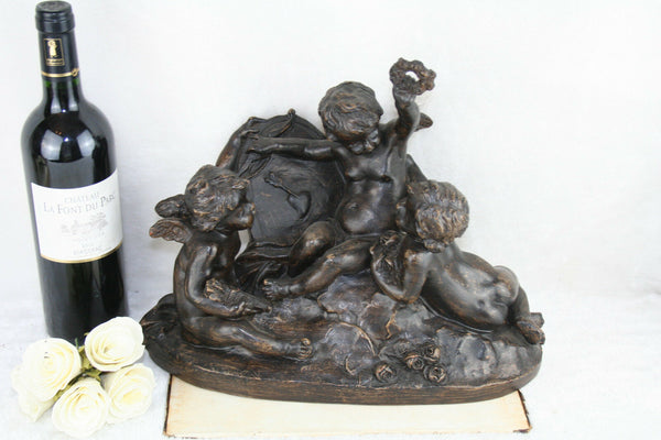 French TerraCotta Sculpture Cherubs putti playing Magnier marked group