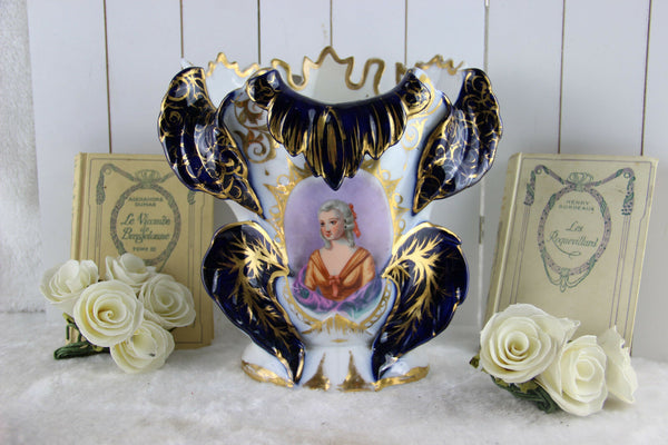 French Vieux paris Victorian lady portrait Centerpiece Vase 1900