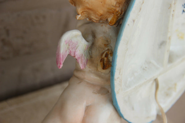 PAIR antique  capodimonte porcelain marked putti angel Sconces wall lights rare
