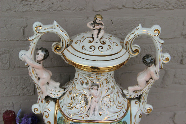 Huge Rare italian capodimonte marked porcelain Vase putti nymph scene