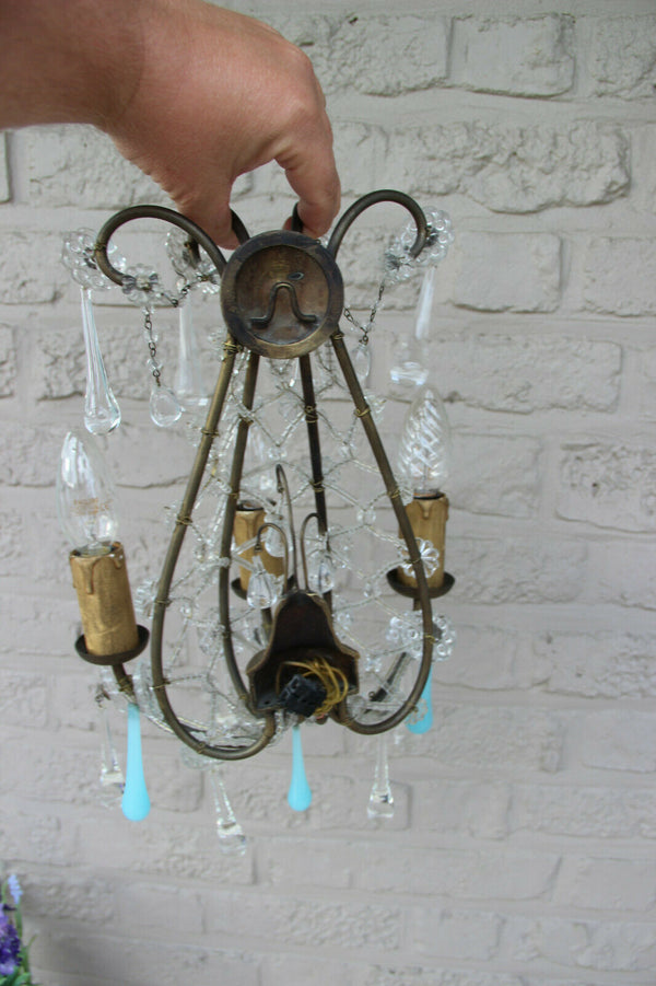 PAIR Murano turquoise glass drops flowers chains wall lights sconces 1960