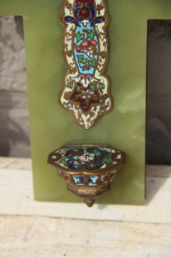 Antique religious Cloisonne enamel onyx marble holy water font crucifix