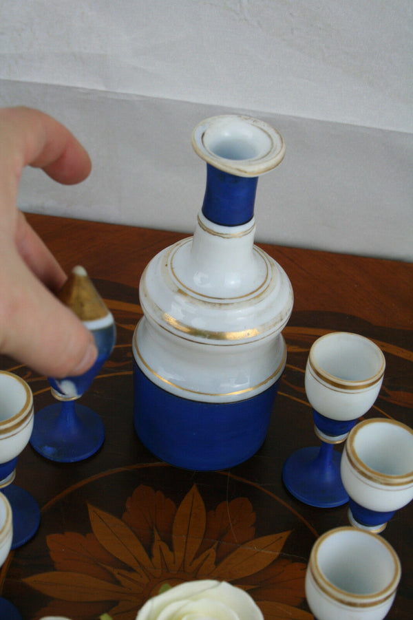 ART Deco Blue white glass Decanter set France 1930