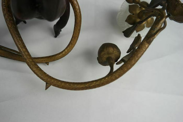 Antique French putti angel Bronze rose flower Glass tulip shades chandelier lamp
