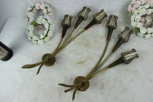 PAIR Maison LUNEL  wall lights sconces brass 1950 fifties mid century