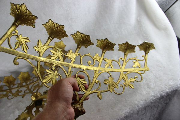 PAIR altar church candelabras candle holders 6 arms 1930 Brass floral religious
