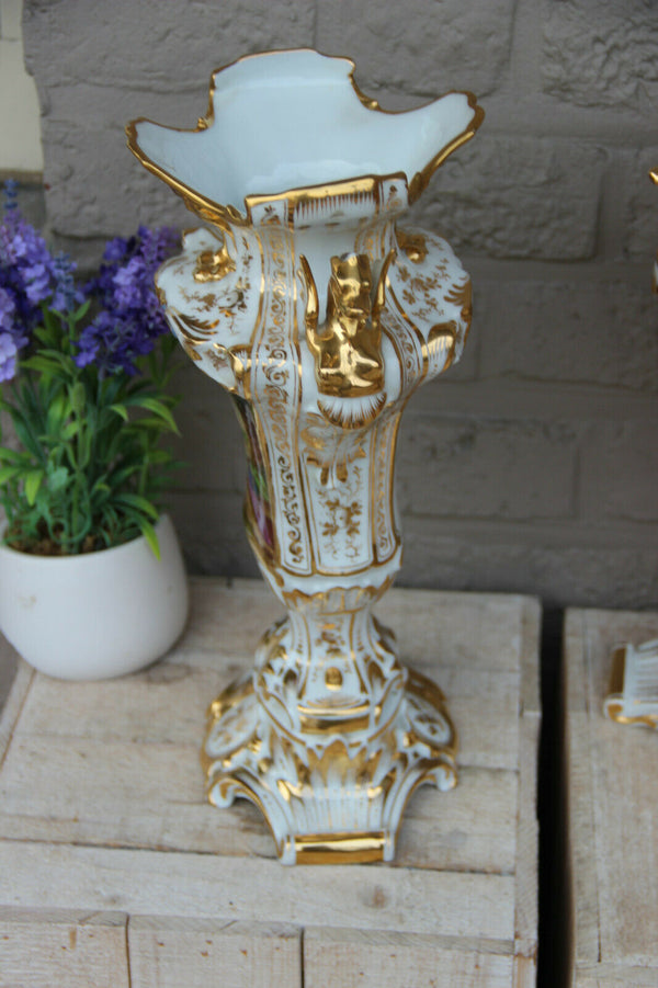 PAIR Antique 19thc Vieux paris porcelain Vases dragon gothic victorian rare