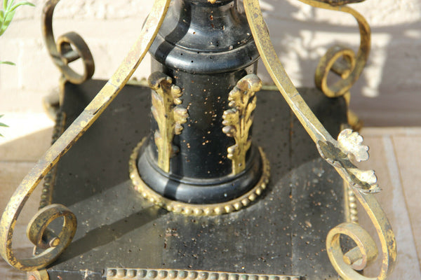 Rare Antique NAPOLEON III clock plant  Stand pedestal wood carved brass