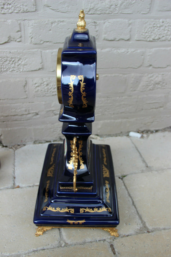 French Limoges blue porcelain Clock victorian romantic scene 1970