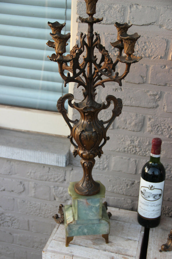 Majestical Onyx marble spelter bronze antique French candlelabras candle holder