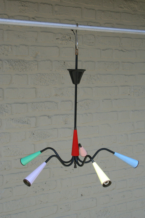 1970 Retro Rockabilly multi coloured spider sputnik chandelier 5 arms