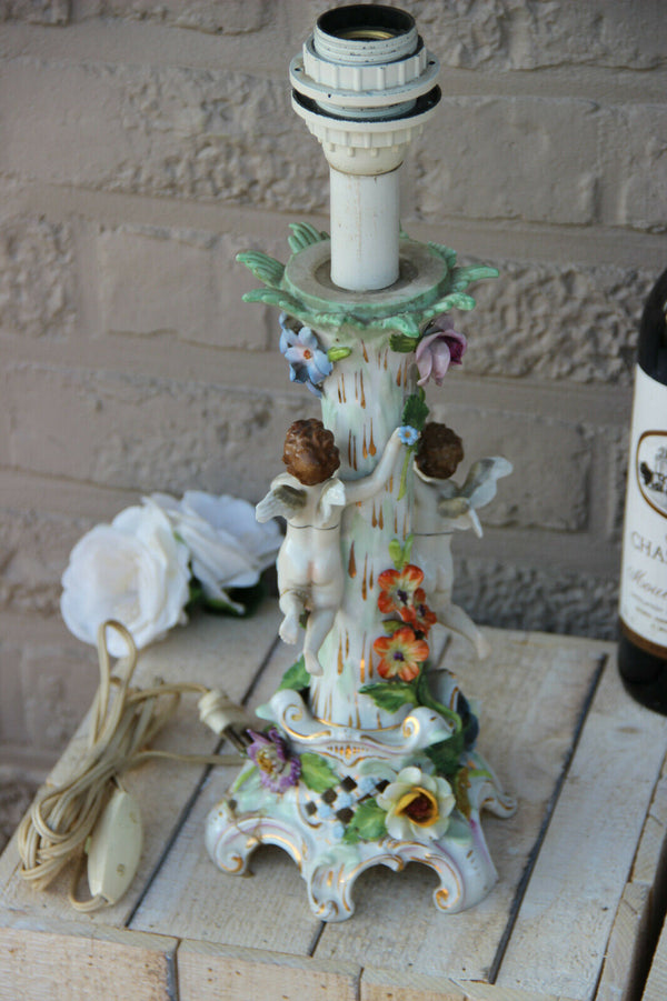 Antique German porcelain Dresden mark Angel Figurines lamp