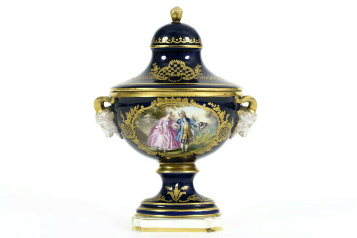 Antique sevres porcelain marked small centerpiece lidded bowl ram head victorian