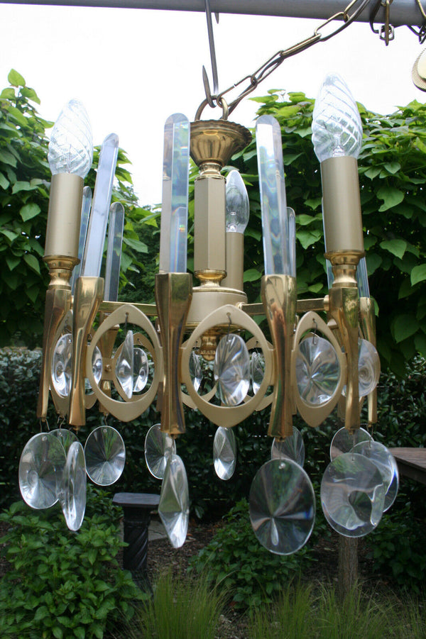 Mid-century 60's Retro Ovali Sciolari Italian 3 lights chandelier brass