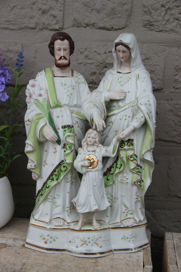 Antique  French Religious porcelain holy family group statue