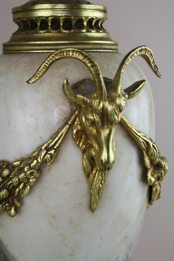 PAIR Huge French Marble Vases urns Ram heads bronze louis XVI decor 1900
