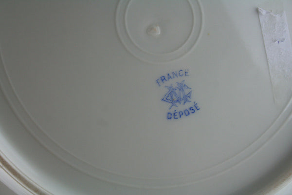 Vintage French 1960 hand paint porcelain floral plate cobalt blue