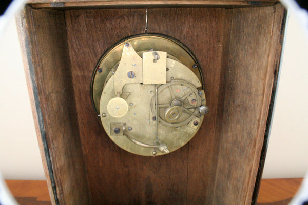 Gorgeous Antique 19th c French Marquetry inlaid Charles X wood clock set urns