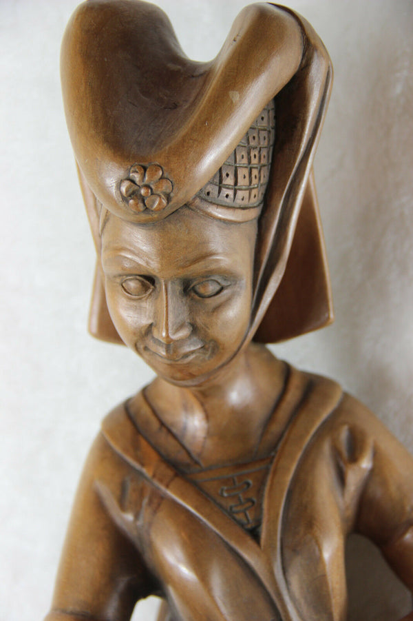 Antique LARGE Wood carved religious statue MAry of Burgundy signed