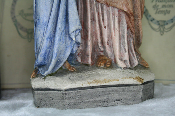 Antique French stoneware Saint Anna Mary child religious figurine church