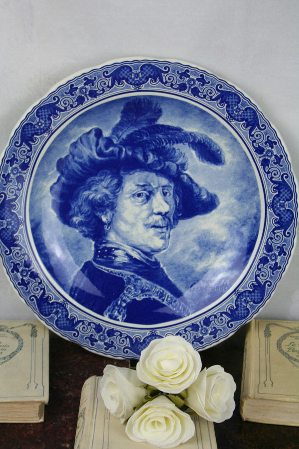 Large BOCH belgium Pottery plate in delft blue white marked after Rembrandt