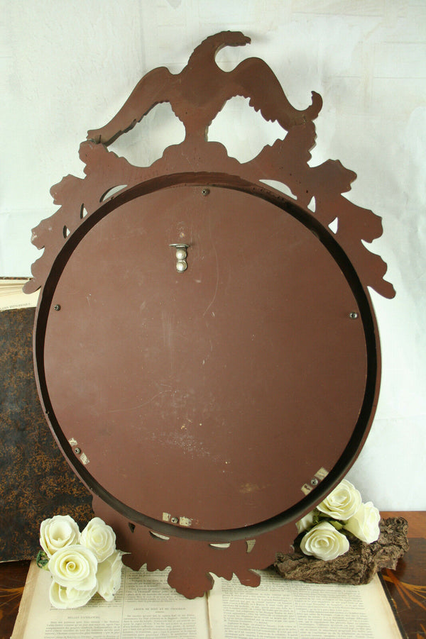 Vintage mid century Wall Mirror convex glass Eagle Resin cast wood