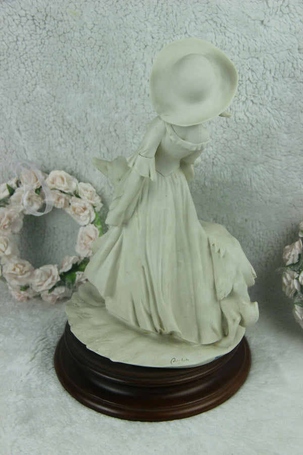 Capodimonte marked Bisque porcelain lady whippet borzoi dog 1960