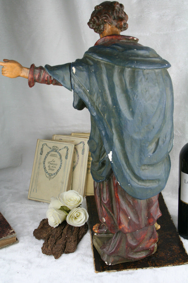 French XL 1900 Plaster Religious Jesus Christ child polychrome statue figurine