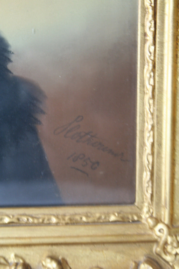 1850 Signed Dutch Master Slothouwer PASTEL painting Folkloric lady Portrait