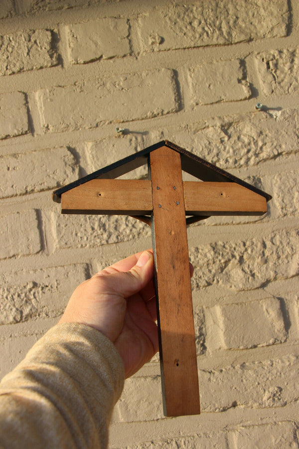 French antique wood chapel metal christ crucifix