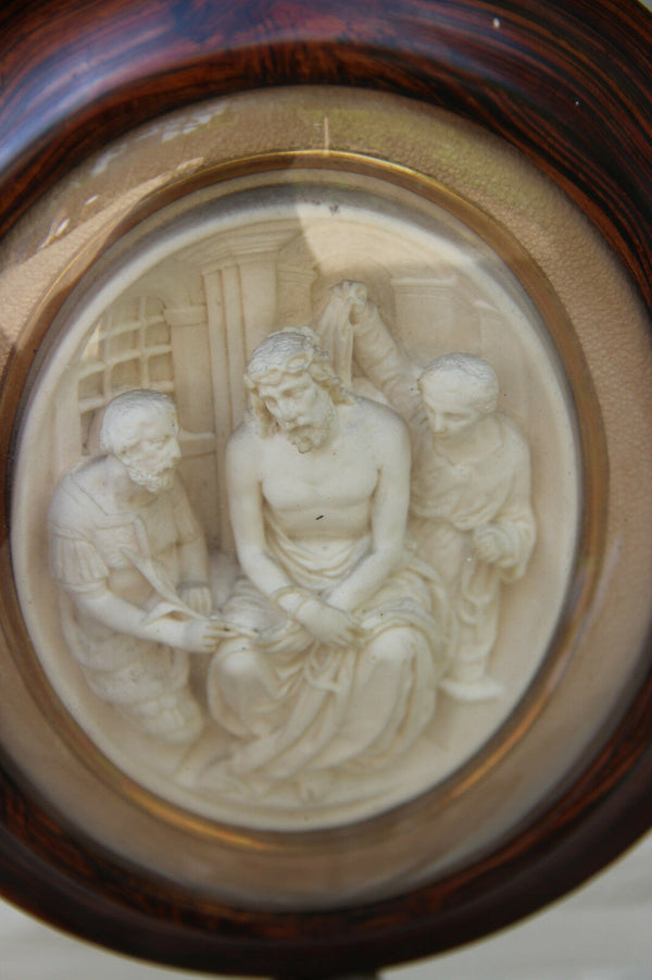 Antique Napoleon III 1880 French Holy water font meerschaum religious scene rare