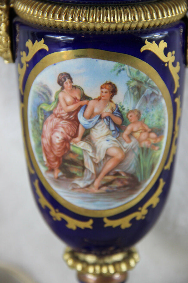 Vintage French limoges porcelain victorian scene swan handles table lamp