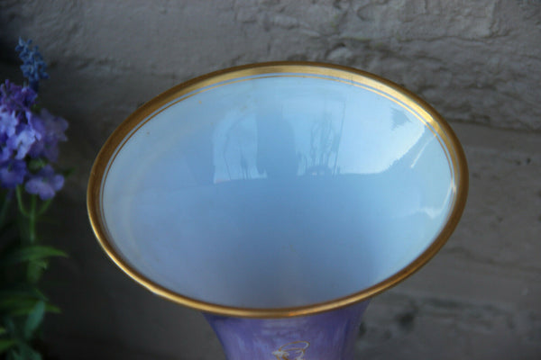 Antique french hand paint putti angel opaline purple glass vase rare 19thc