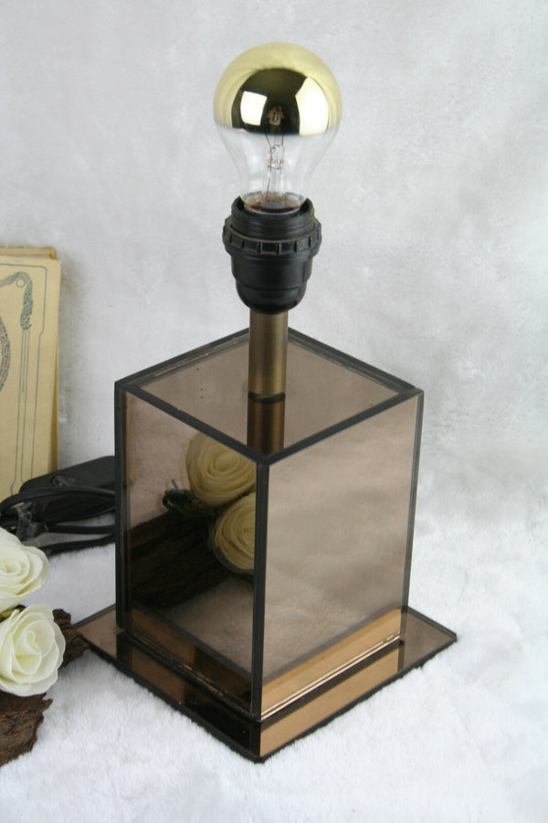 Mid century hollywood regency glass square mirror Vintage Retro table lamp