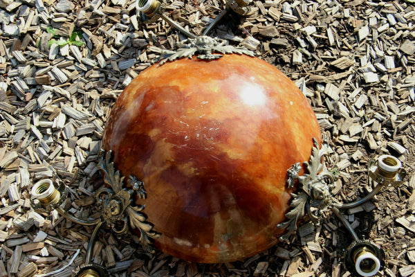 Antique French Alabaster Amber Coupe bowl  Caryatid heads chandelier