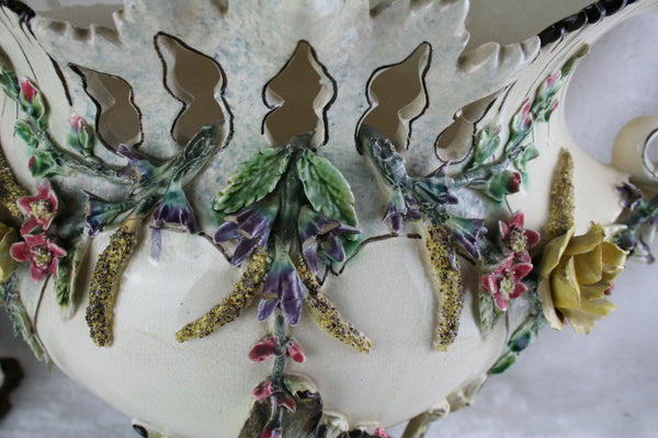 Majestic French 1900 Faience barbotine Planter dragon flowers jardiniere gothic