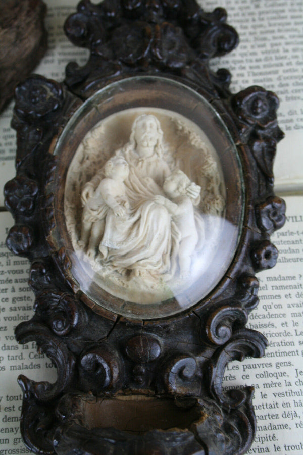 Antique napoleon III wood carved Meerschaum holy water font 1880 christ