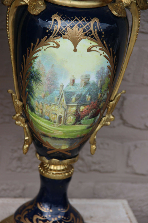 XL pair French limoges porcelain romantic landscape scene Vases