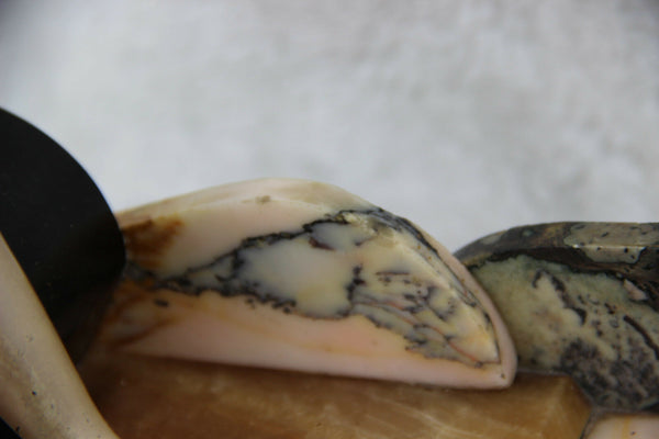 ART DECO 1930 french lady deer statue marble onyx base metal bronze patina