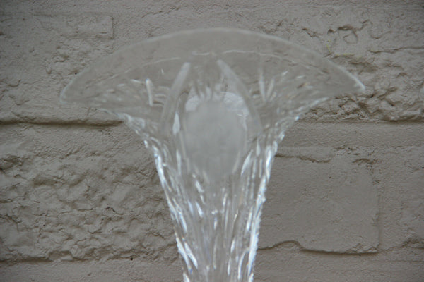 PAIR bohemian clear crystal glass vase floral decor 1960
