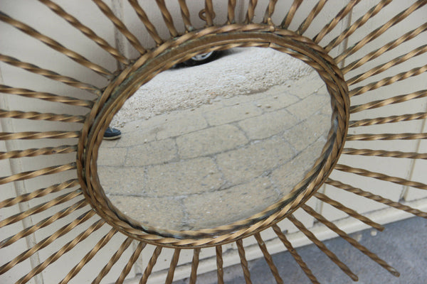 Vintage Large Retro mid century 1970 Brass Sunburst mirror Glass