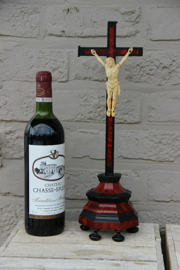 Antique 1880 French religious wood ebonized wood crucifix cross