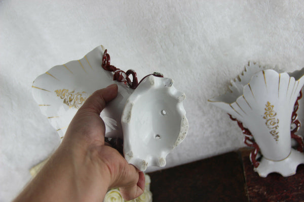 PAIR French vieux paris porcelain Vases Grape clusters floral decor 1920