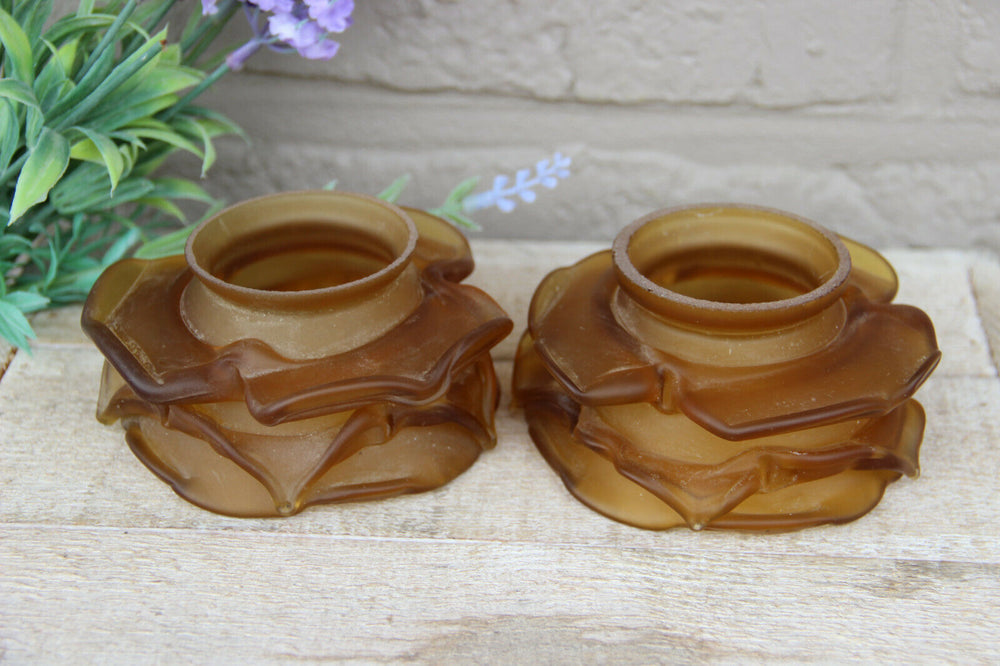 PAIR antique French glass paste amber colour tulip glass shades replacement