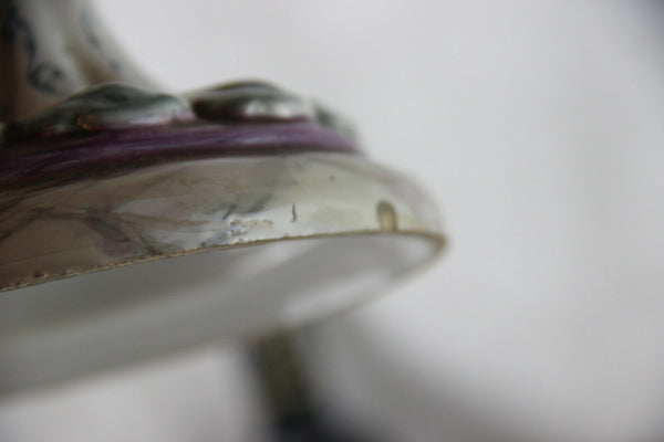 HUGE pair French 1900 marked faience porcelain sea horse dragon vases floral