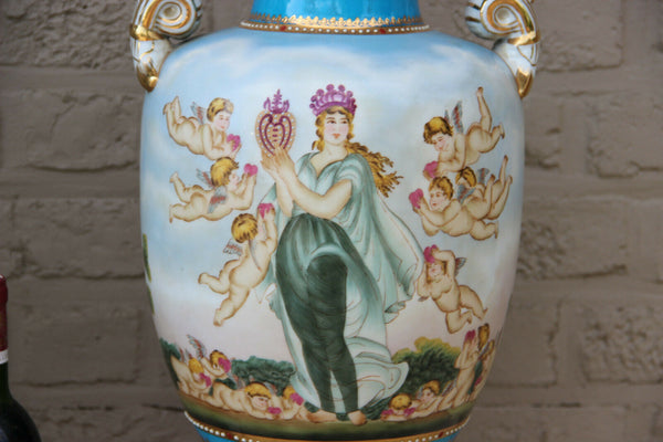 Majestical PAIR French romantic putti  Vases in sevres porcelain marble base