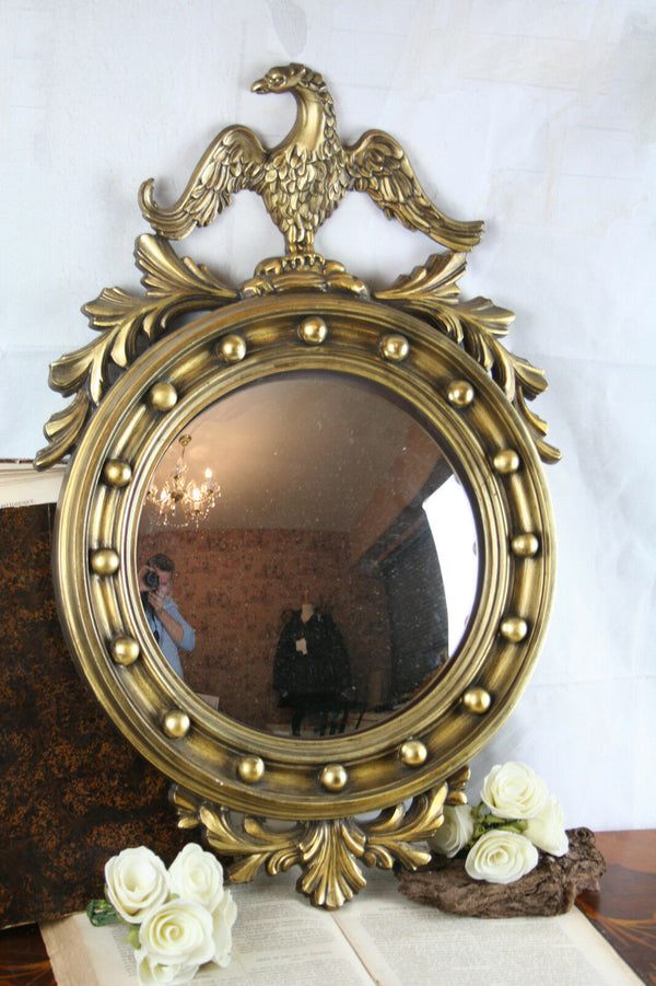 Vintage mid century Wall Mirror convex glass Eagle Resin cast wood